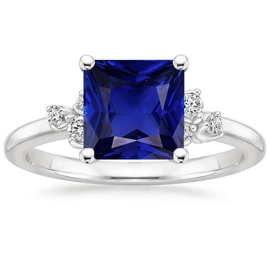 Weißgold Diamant & Edelstein Ring 6 Karat Princess Cut Blauer Saphir - harrychadent.de