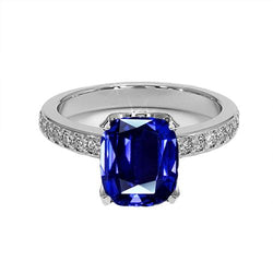 Weißgold Aus der Erde Abgebauter Natürlicher Diamant Ringkissen Ceylon Saphir Akzent 6 Karat