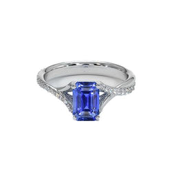 Weißgold-Aus der Erde Abgebauter Natürlicher Diamant & Smaragdschliff Sri Lanka Saphirring 5,25 Karat