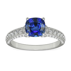 Weißgold Aus der Erde Abgebauter Natürlicher Diamant blauer Saphir Verlobungsring Krappenset 3,50 Karat