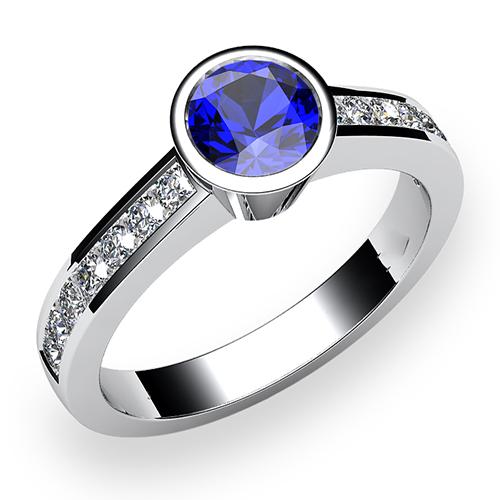 Weißgold Diamantring 2 Karat Runde Lünette Set Blauer Saphir Edelstein - harrychadent.de