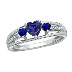 Weißgold Aus der Erde Abgebauter Natürlicher Diamantring Damen Edelstein Herz Blaue Saphire 2 Karat