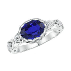 Weißgold Diamantring Damen Oval Blauer Saphir Lünette Set 3,75 Karat