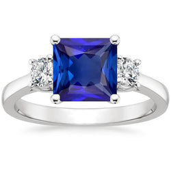 Weißgold Aus der Erde Abgebauter Natürlicher Diamantring Prinzessin Ceylon Saphir 3 Stein 5,50 Karat