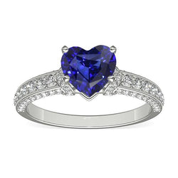 Weißgold Aus der Erde Abgebauter Natürlicher Diamantschmuck Herz Saphir Ring & Akzente 3,50 Karat