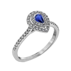Weißgold Doppel-Halo-Aus der Erde Abgebauter Natürlicher Diamant-Ring Birne Blauer Saphir 2.50 Karat