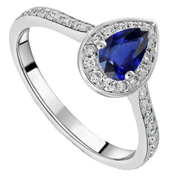 Weißgold Halo Ceylon Saphir Ring Aus der Erde Abgebauter Natürlicher Diamantschmuck Akzent 4 Karat