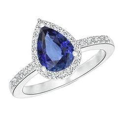 Weißgold Halo Ehering Schmuck Blauer Saphir & Aus der Erde Abgebauter Natürlicher Diamanten 3 Karat