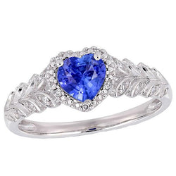 Weißgold Halo Heart Blue Saphir Ring Leaf Style 2,50 Karat