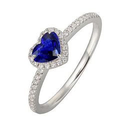 Weißgold Halo Heart Ceylon Saphir Ring & Pave Set Aus der Erde Abgebauter Natürlicher Diamant 3 Karat