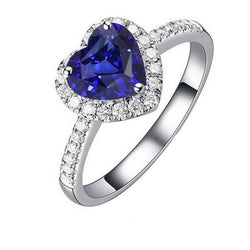 Weißgold Halo Herz Ceylon Saphir Ring 3,50 Karat Aus der Erde Abgebauter Natürlicher Diamantschmuck