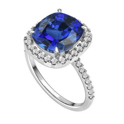 Weißgold Halo Kissen Srilanka Saphir Ring 4,50 Karat Schmuck