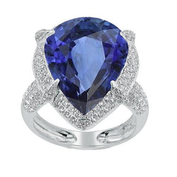 Weißgold Halo Pear Ceylon Saphir & Aus der Erde Abgebauter Natürlicher Diamantring 5,50 Karat
