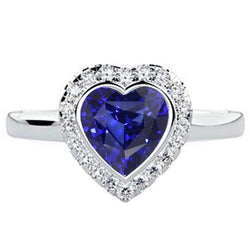 Weißgold Halo Ring Herz Tiefblauer Saphir Schmuck 4 Karat