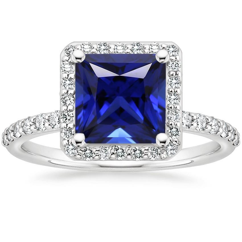 Weißgold Halo Ring Prinzessin Sri Lanka Saphir & Diamanten 6 Karat - harrychadent.de