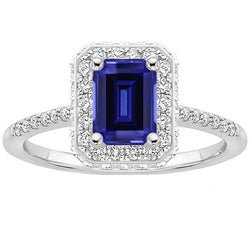 Weißgold Halo Ring Smaragd Ceylon Saphir & Aus der Erde Abgebauter Natürlicher Diamant 4,25 Karat