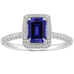 Weißgold Halo Ring Smaragd Sri Lanka Saphir & Aus der Erde Abgebauter Natürlicher Diamant 4,50 Karat