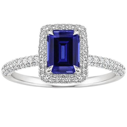 Weißgold Halo Ring Smaragd Sri Lanka Saphir & Diamant 4,50 Karat - harrychadent.de