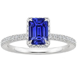 Weißgold Halo Ring Smaragdblauer Saphir & Aus der Erde Abgebauter Natürlicher Diamant 4,25 Karat