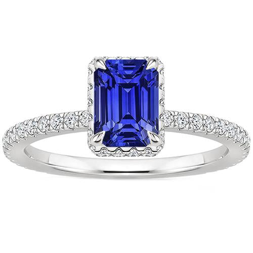 Weißgold Halo Ring Smaragdblauer Saphir & Diamant 4,25 Karat - harrychadent.de