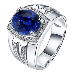 Weißgold Herrenring Halo Aus der Erde Abgebauter Natürlicher Diamant Oval Blauer Saphir Schmuck 4 Karat