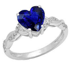Weißgold Herz Aus der Erde Abgebauter Natürlicher Diamant Ring Blauer Saphir Infinity Style 3.50 Karat