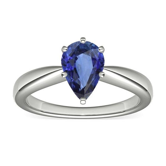 Weißgold Solitaire Birnenförmiger blauer Saphirring 1,50 Karat - harrychadent.de