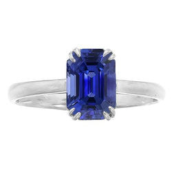 Weißgold Solitaire Smaragdförmiger Ring Ceylon Saphir 2,50 Karat