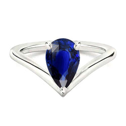 Weißgold Solitär Edelstein Ring Birne Ceylon Saphir 2,50 Karat