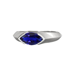 Weißgold Solitär-Ringleisten-Set Marquise Ceylon Saphir 1 Karat