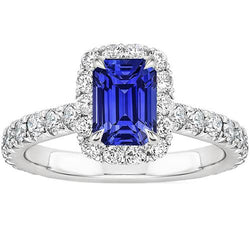 Weißgold Solitär mit Akzenten Ring Blauer Saphir & Aus der Erde Abgebauter Natürlicher Diamant 5 Karat