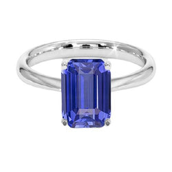 Weißgold Solitärring 2 Karat Smaragdschliff Srilanka Saphir