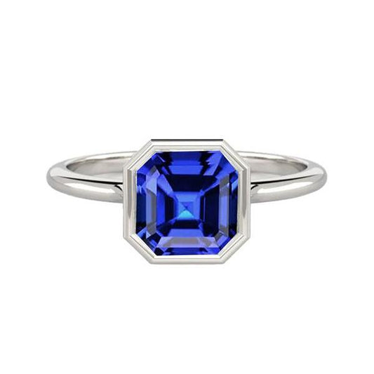 Weißgold Solitärring Asscher Lünette Set Blauer Saphir 2 Karat - harrychadent.de