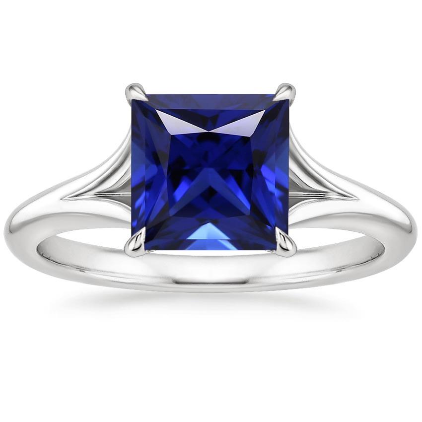 Weißgold Solitärring Princess Blue Saphir Split Shank 5 Karat - harrychadent.de