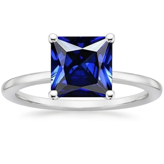 Weißgold Solitärring Prinzessin Blauer Saphir Edelstein 5 Karat - harrychadent.de