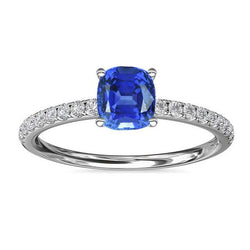 Weißgold-Solitärring mit blauem Saphir und akzentuiertem Aus der Erde Abgebauter Natürlicher Diamant 2,50 Karat