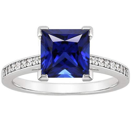 Weißgold-Verlobungsring Prinzessin Blauer Saphir & Diamant 4 Karat - harrychadent.de