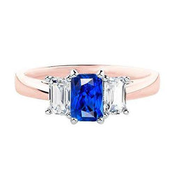 Zweifarbiger 3 Stein Aus der Erde Abgebauter Natürlicher Diamant Radiant Saphir Edelstein Ring 1,50 Karat