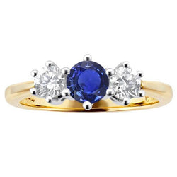 Zweifarbiger Aus der Erde Abgebauter Natürlicher Diamant 3 Steine Saphir Ring 6 Krappen Set 3,50 Karat