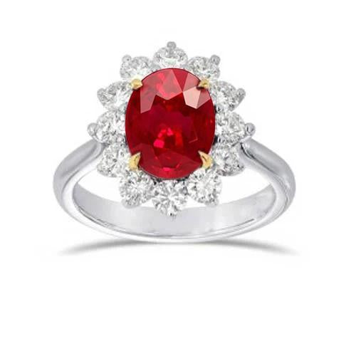Zweifarbiger Ovaler Rubin-Diamanten-Ring mit 5,75 ct Weißgold 14K - harrychadent.de